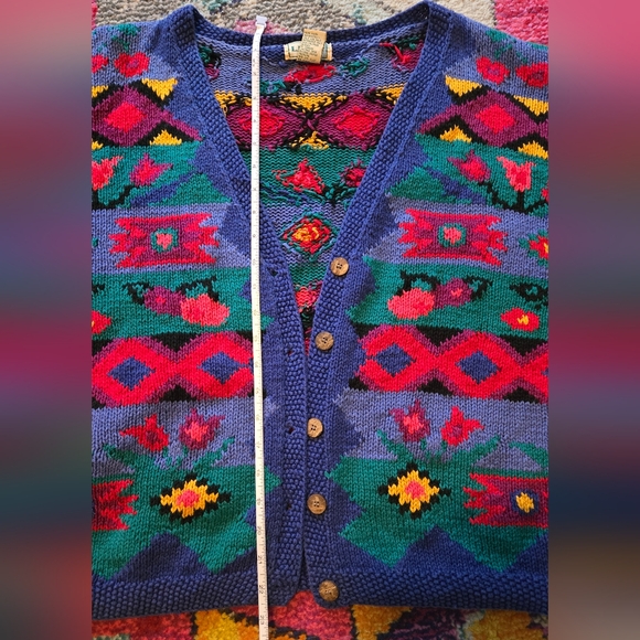Vintage L.L. Bean Sweater Cardigan Colorful Button Up Geometric VTG - Picture 5 of 10